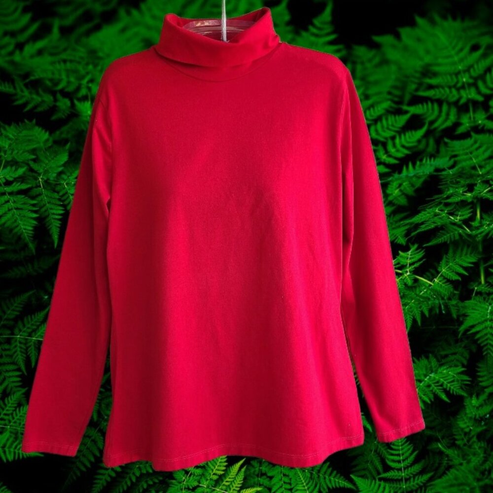 Time and Tru Womens Top Pullover Turtleneck Long Sleeves Bright Red Size L